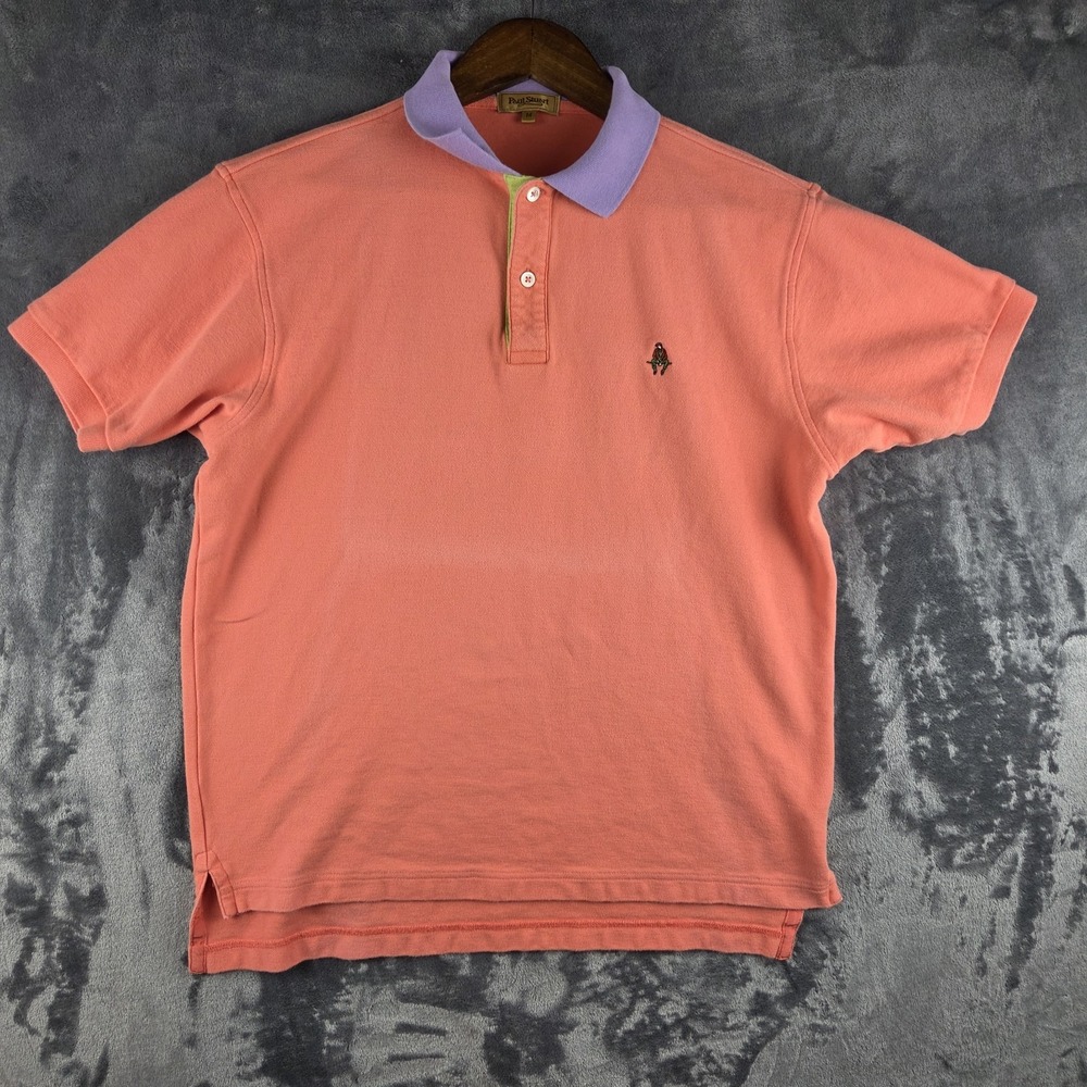 VTG Paul Stuart 2-Ply Cotton Pique Polo Coral Shirt Mens Medium Casual Knit Top